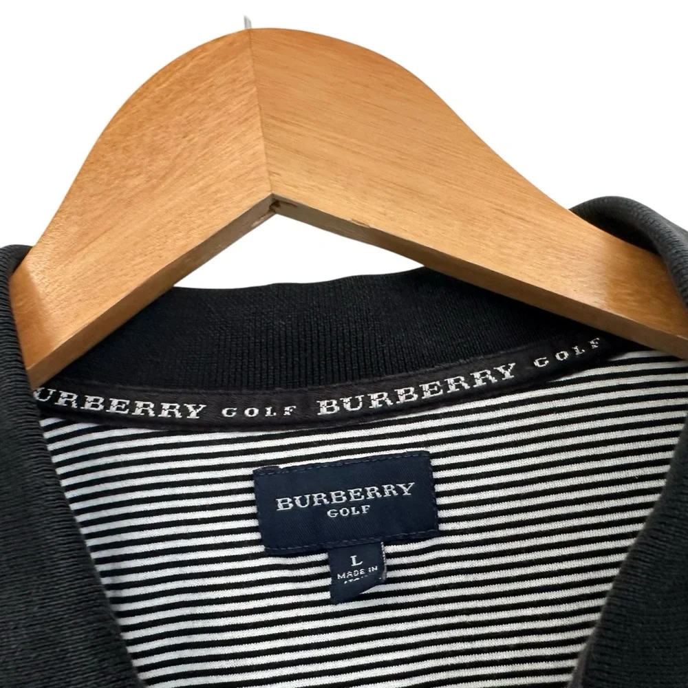 Burberry Golf Mens Striped Short Sleeve Polo Shirt Size Large Black White Cotton - Picture 10 of 10